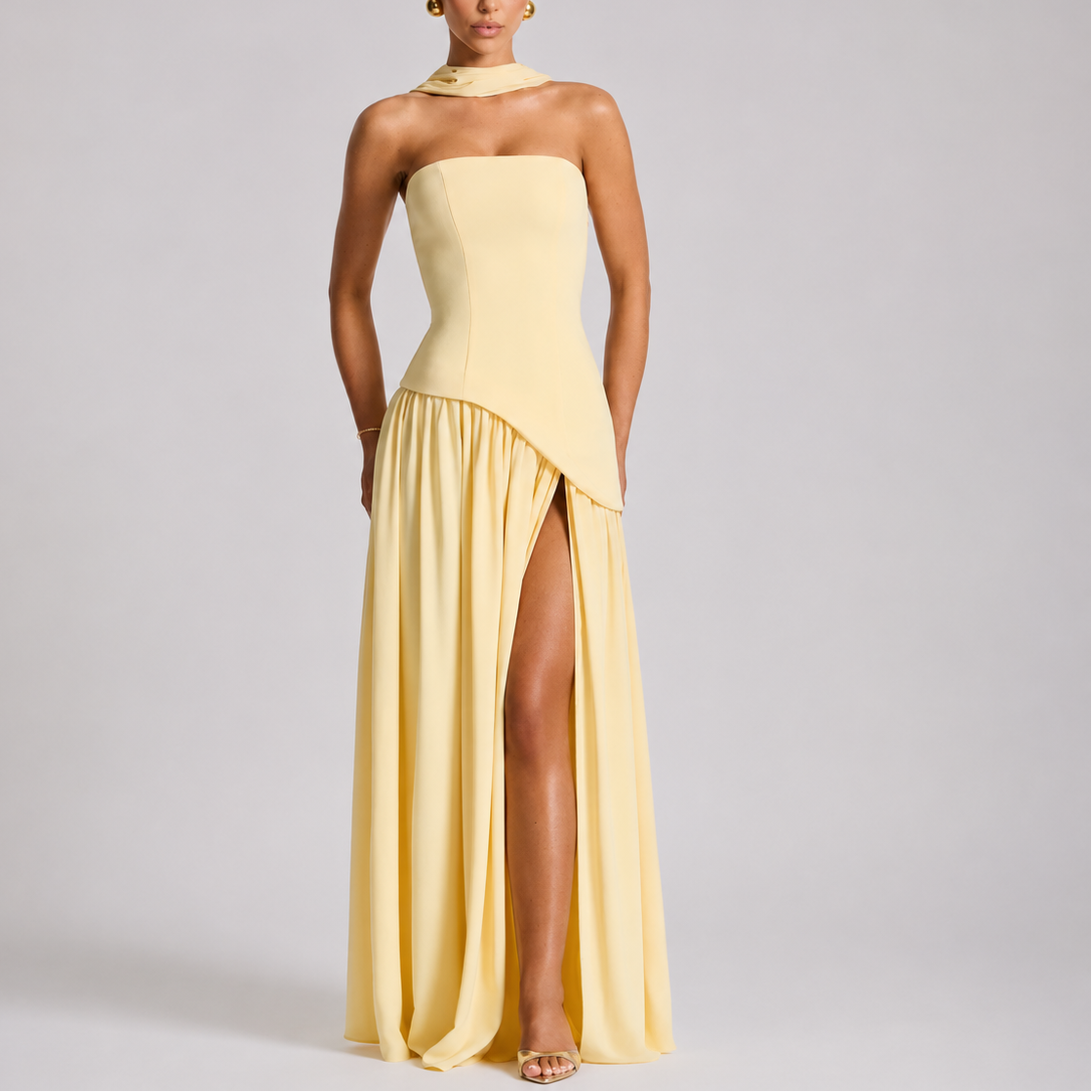 Women's Evening Gown | Strapless Maxi Open Back Scarf