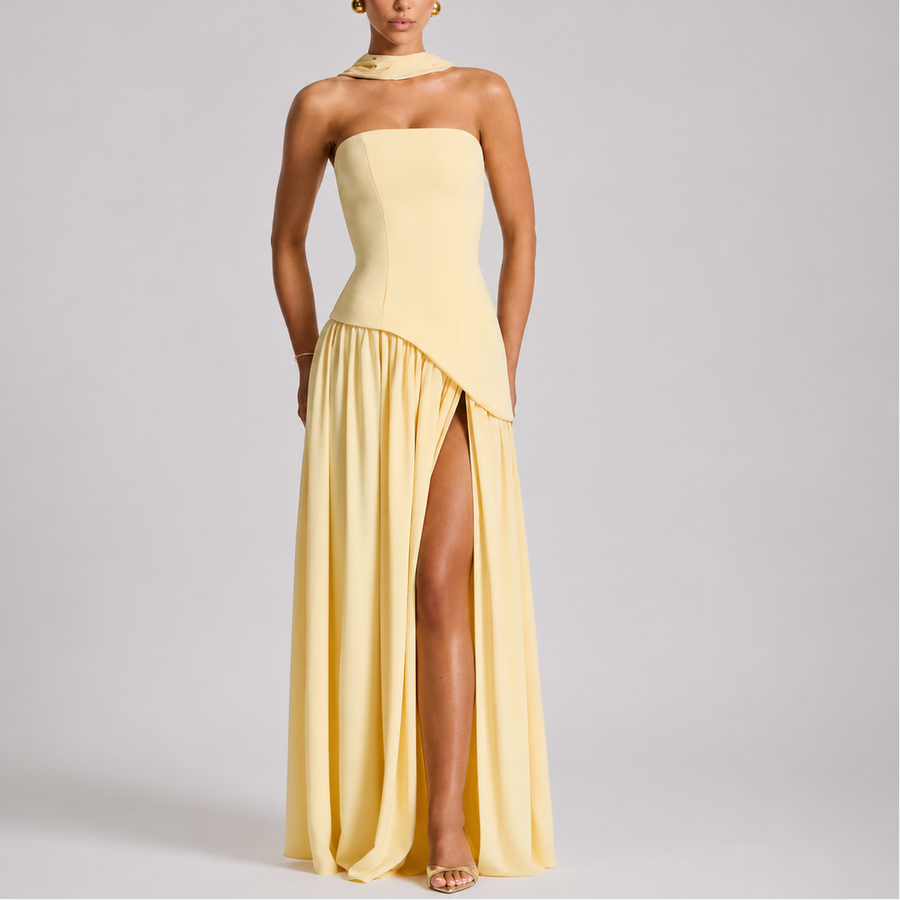 Women's Evening Gown | Strapless Maxi Open Back Scarf