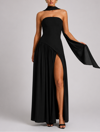 Women's Evening Gown | Strapless Maxi Open Back Scarf