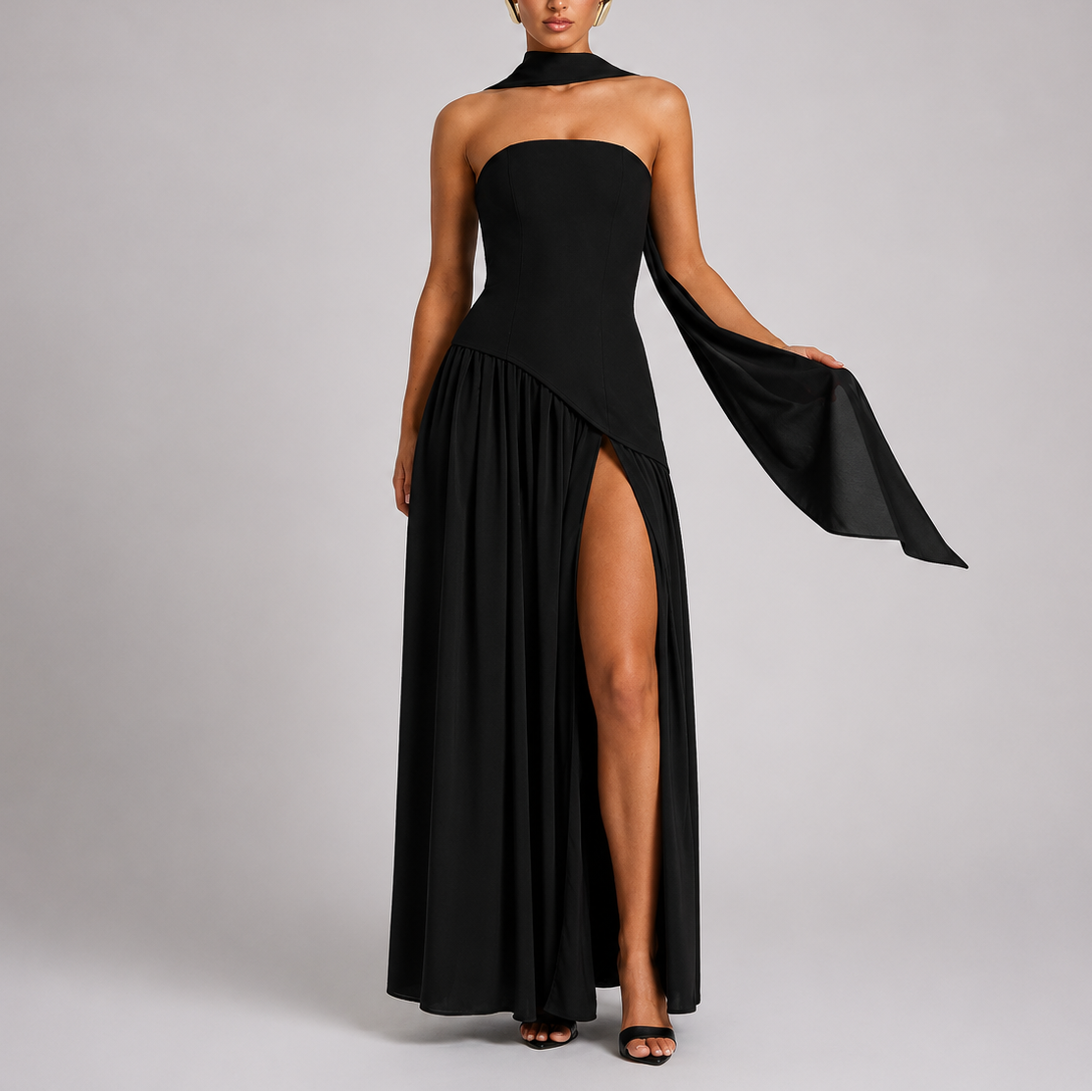 Women's Evening Gown | Strapless Maxi Open Back Scarf