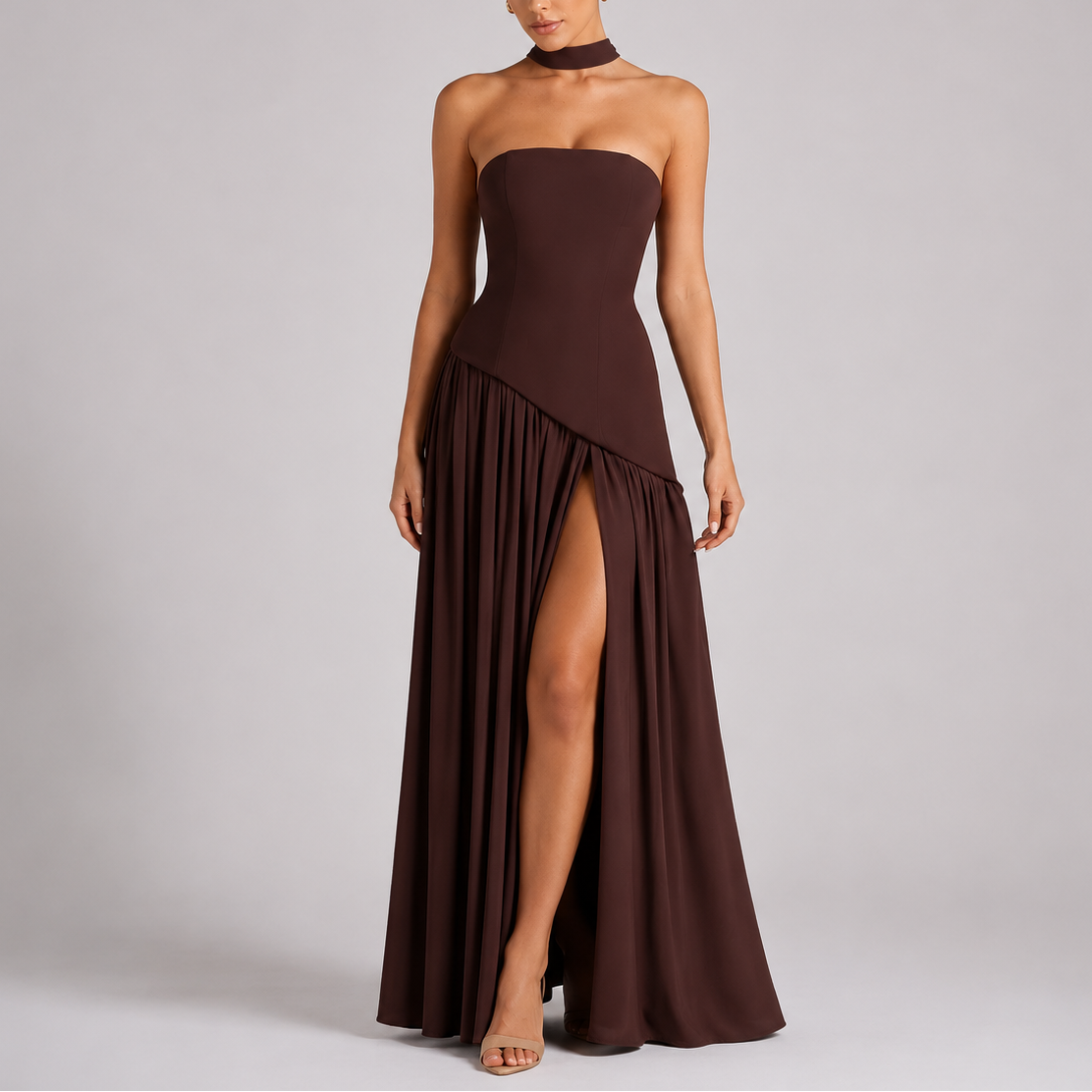 Women's Evening Gown | Strapless Maxi Open Back Scarf