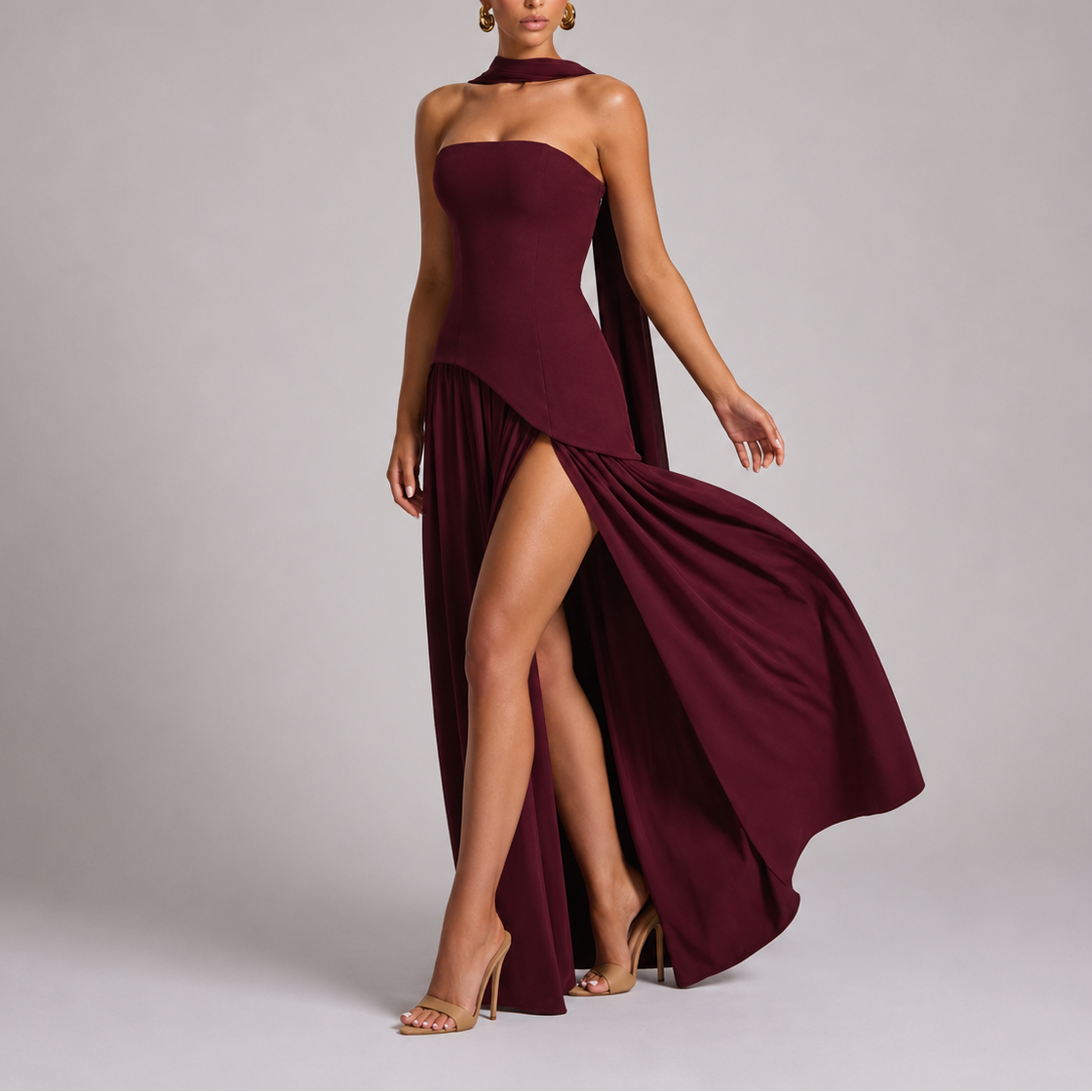 Women's Evening Gown | Strapless Maxi Open Back Scarf