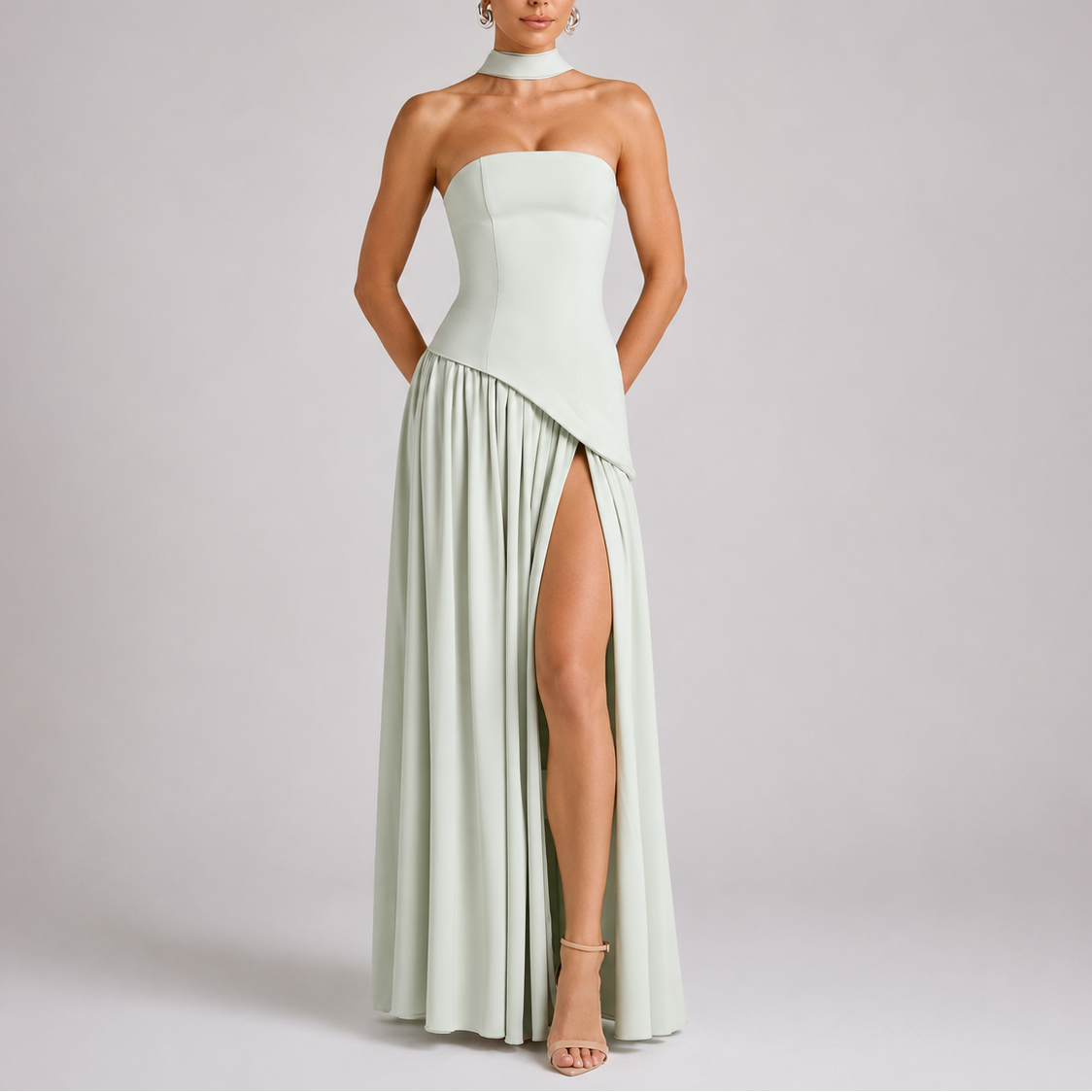 Women's Evening Gown | Strapless Maxi Open Back Scarf