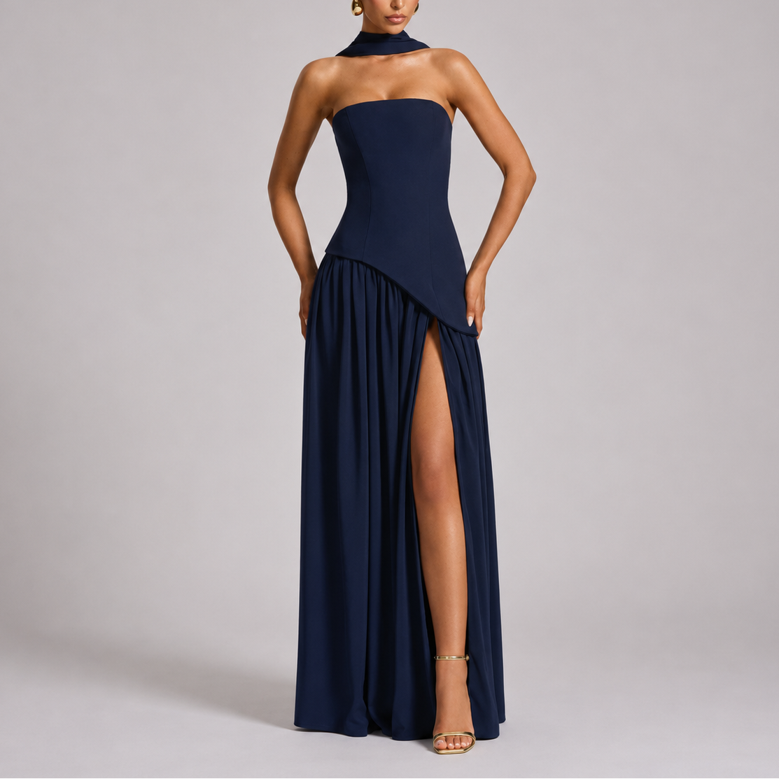 Women's Evening Gown | Strapless Maxi Open Back Scarf