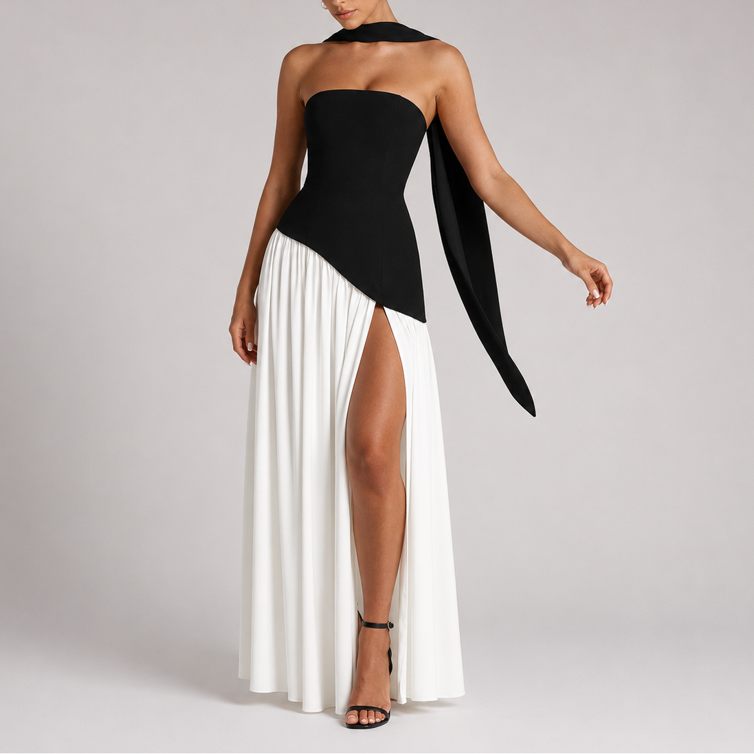 Women's Evening Gown | Strapless Maxi Open Back Scarf