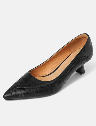 Women's Kitten Heels | Pointed Toe Leather Embossed