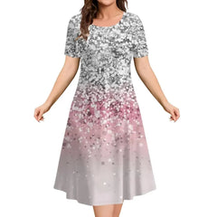 Women's Christmas Dress | Midi A-Line Round Neckline Short Sleeve