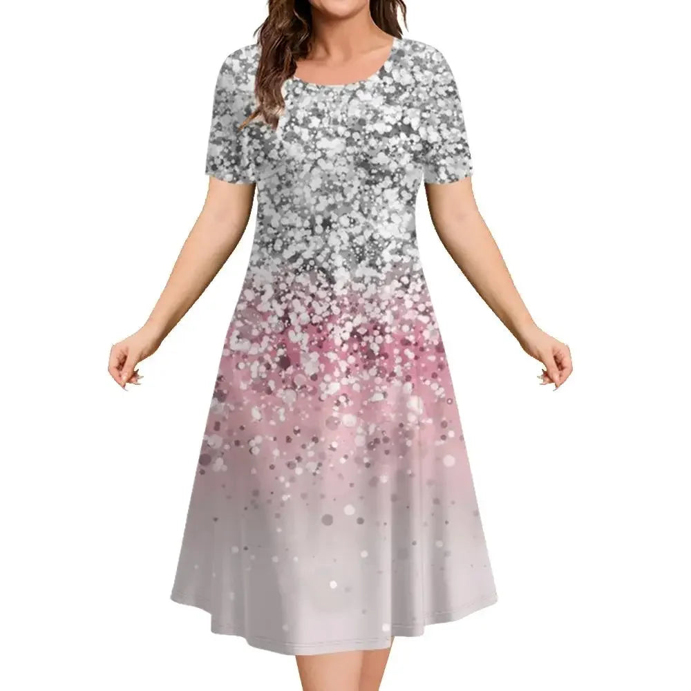 Women's Christmas Dress | Midi A-Line Round Neckline Short Sleeve