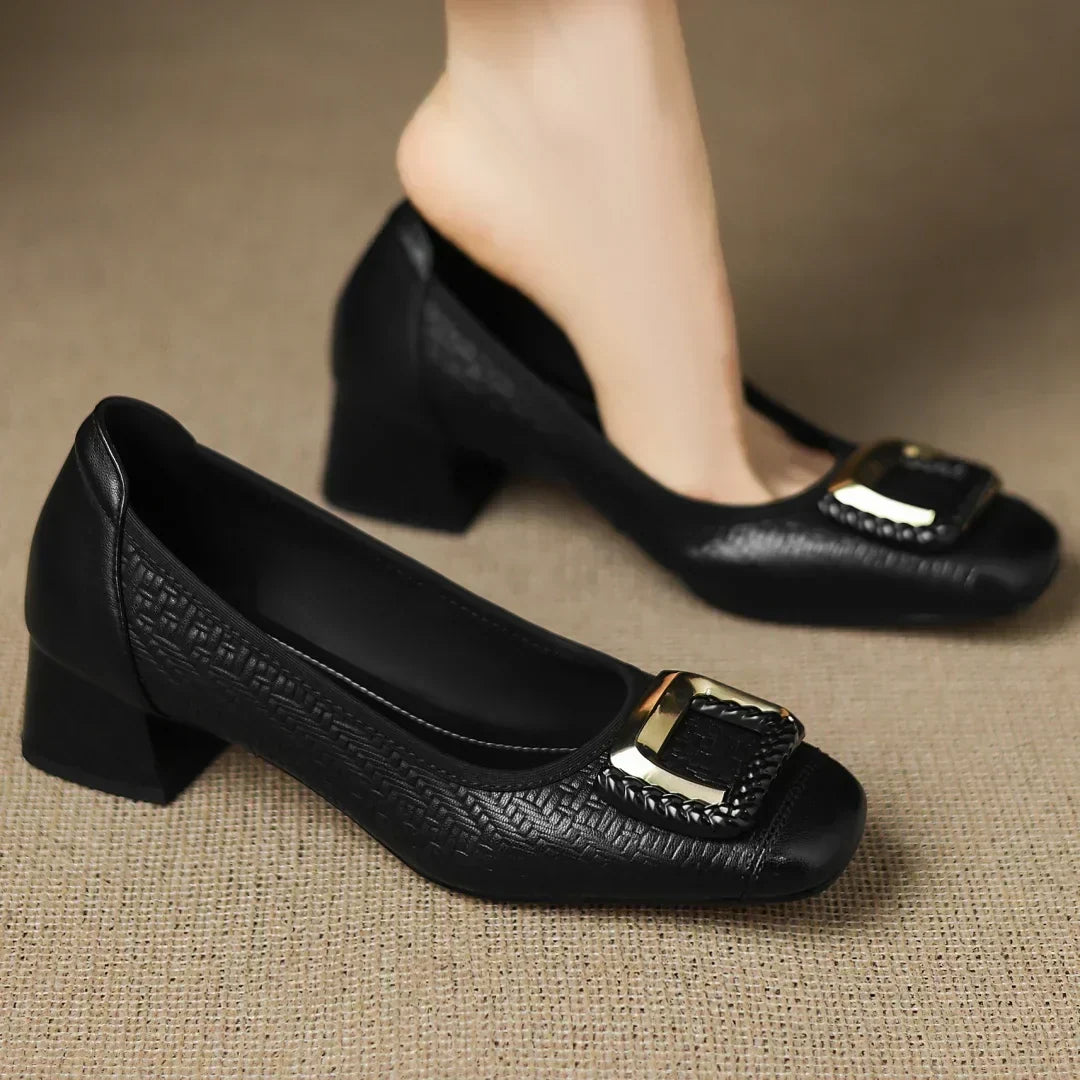 Women's Kitten Heels | Rounded Square Toe Block Heel Slip-On