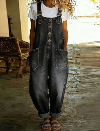 Women's Denim Overall | Button Front Adjustable Straps Relaxed Fit