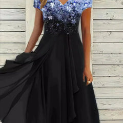 Women's Evening Dress | V-Neck Short Sleeve Sequin Midi