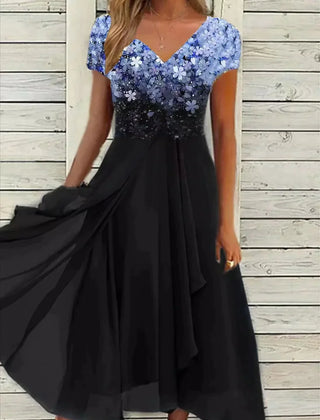 Women's Evening Dress | V-Neck Short Sleeve Sequin Midi