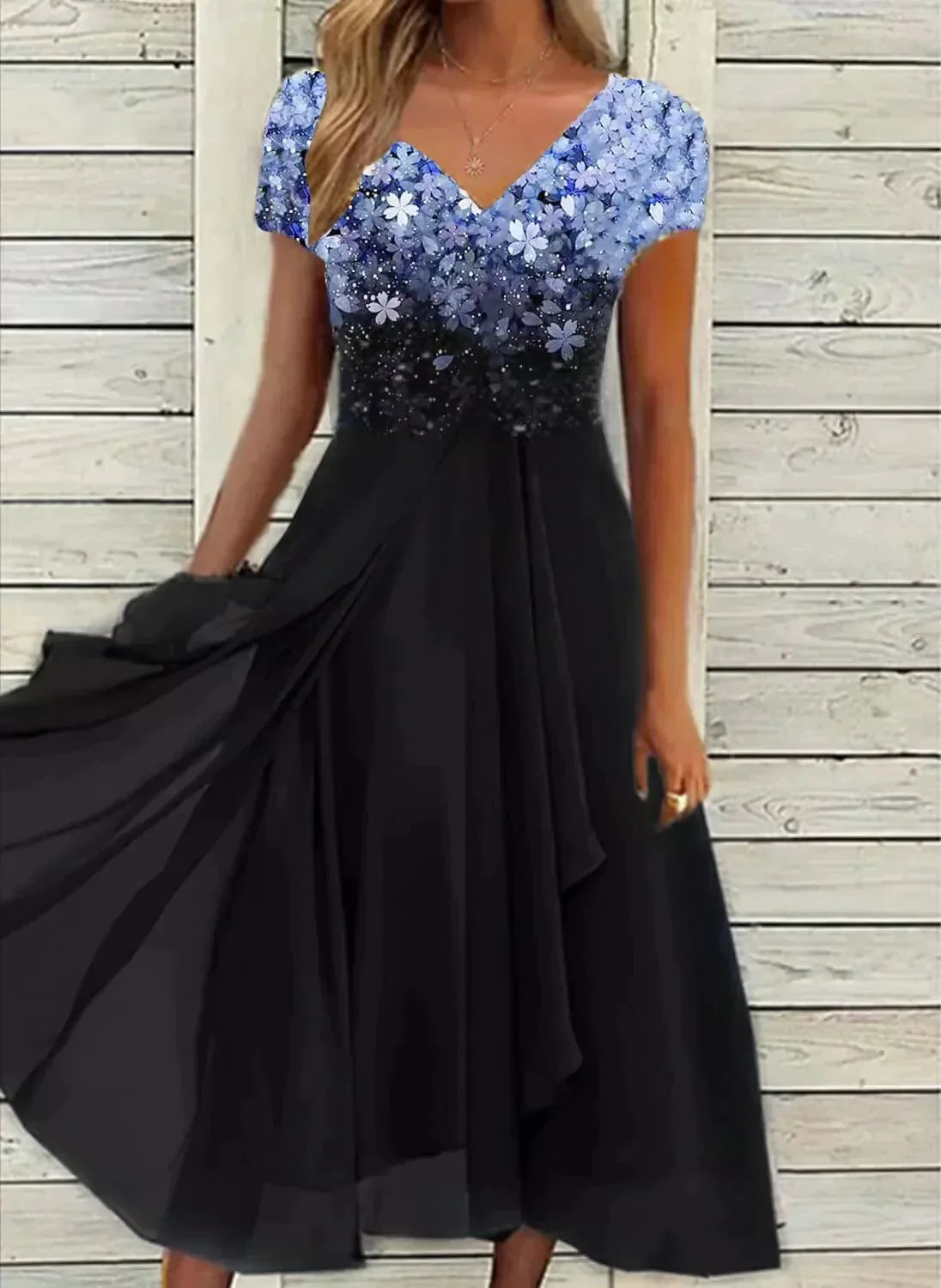 Women's Evening Dress | V-Neck Short Sleeve Sequin Midi