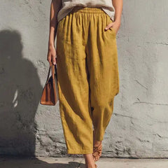 Women's Linen Pants | Wide Leg Relaxed Fit Elastic Waist