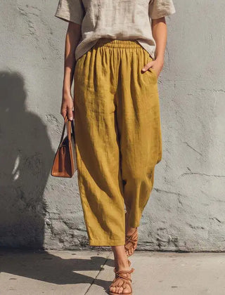 Women's Linen Pants | Wide Leg Relaxed Fit Elastic Waist