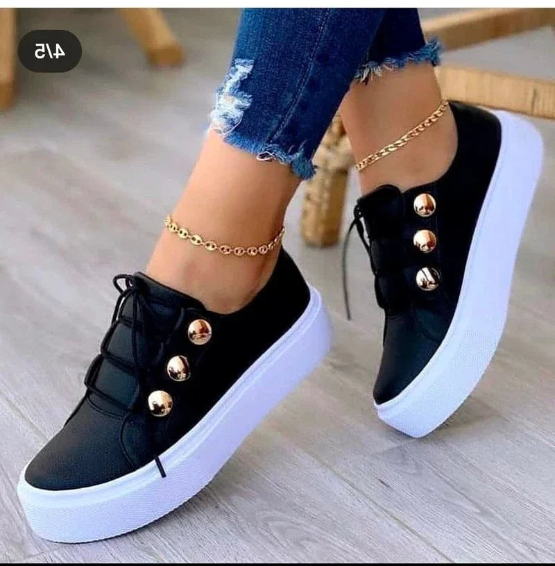 Women's Platform Sneakers | Lace-Up Round Toe Studded Upper