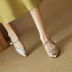 Women's Kitten Heels | Pointed Toe Pearl Strap Slingback
