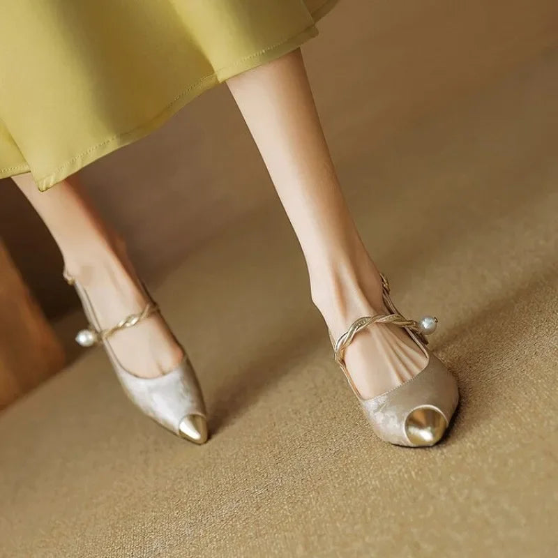 Women's Kitten Heels | Pointed Toe Pearl Strap Slingback