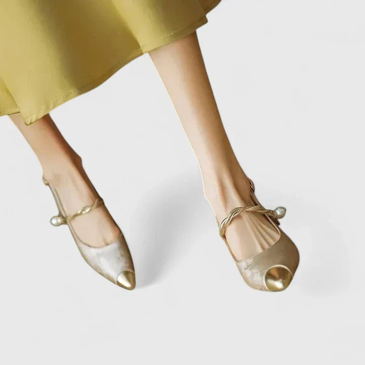 Women's Kitten Heels | Pointed Toe Pearl Strap Jacquard
