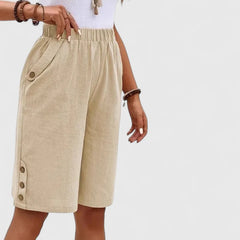Women's Mini Shorts | High Rise Relaxed Fit Button Detail