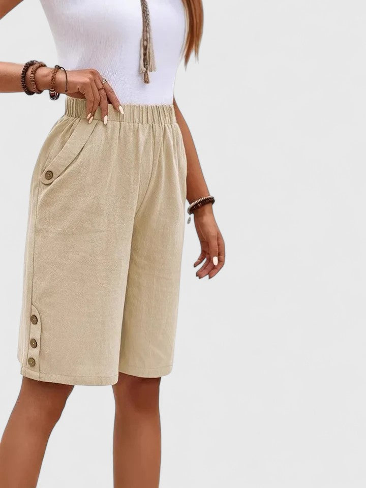 Women's Mini Shorts | High Rise Relaxed Fit Button Detail