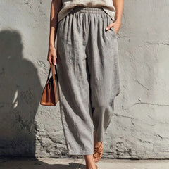 Women's Linen Pants | Wide Leg Relaxed Fit Elastic Waist