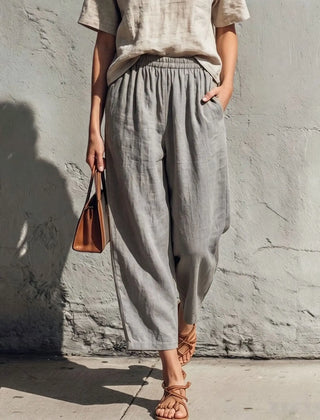 Women's Linen Pants | Wide Leg Relaxed Fit Elastic Waist
