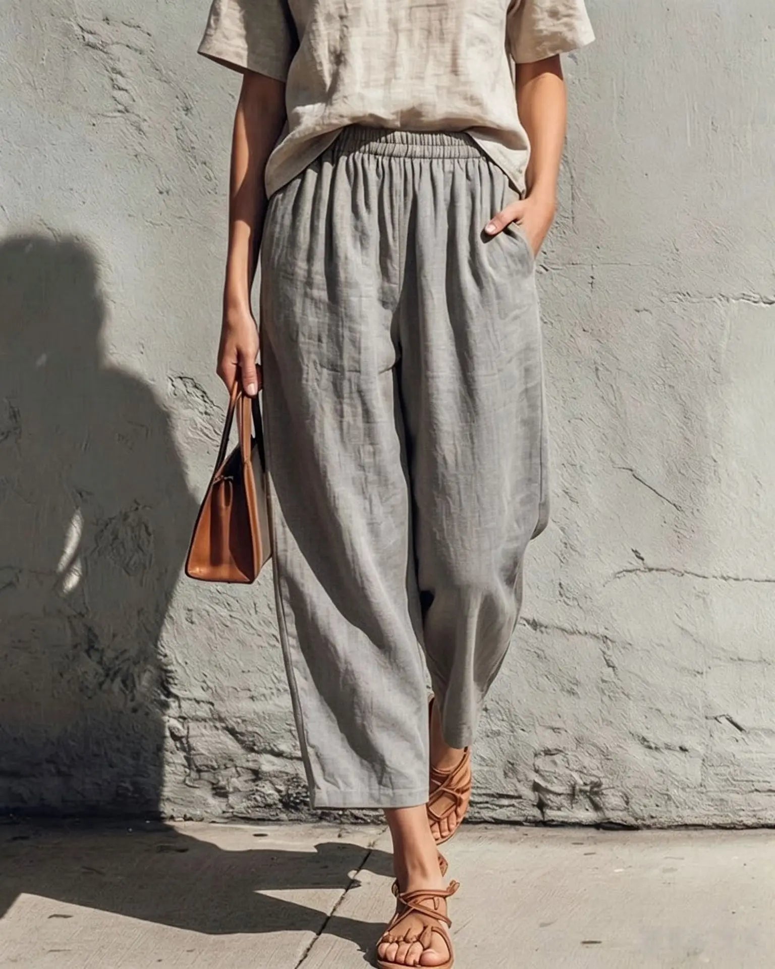Women's Linen Pants | Wide Leg Relaxed Fit Elastic Waist