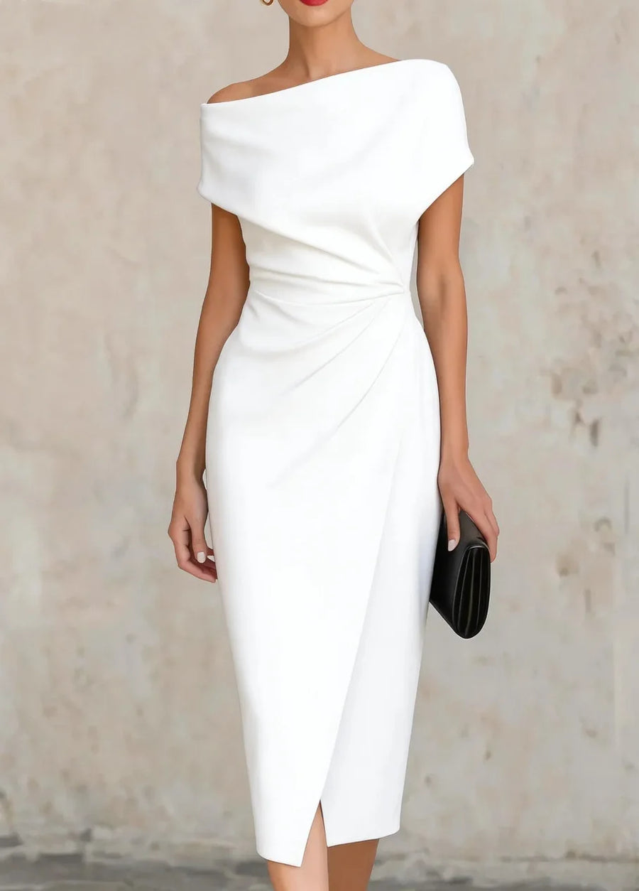 Women's Cocktail Dress | Off Shoulder Midi Slit Knit