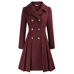Women's Wool Coat | Double Breasted Notched Lapel A-Line Midi