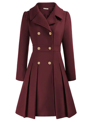 Women's Wool Coat | Double Breasted Notched Lapel A-Line Midi