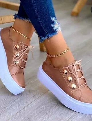 Women's Platform Sneakers | Lace-Up Round Toe Studded Upper