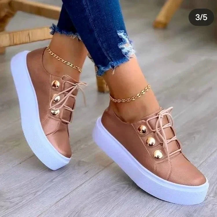 Women's Platform Sneakers | Lace-Up Round Toe Studded Upper
