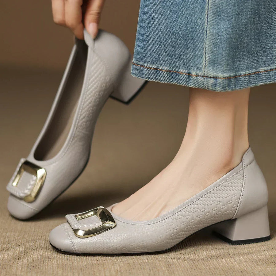 Women's Kitten Heels | Rounded Square Toe Block Heel Slip-On
