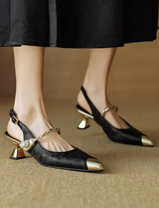 Women's Kitten Heels | Pointed Toe Pearl Strap Slingback