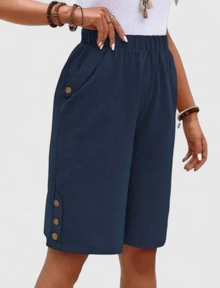 Women's Mini Shorts | High Rise Relaxed Fit Button Detail