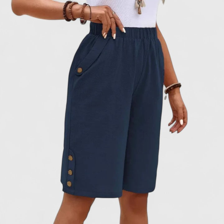 Women's Mini Shorts | High Rise Relaxed Fit Button Detail