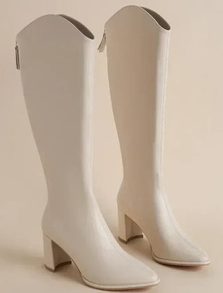 Women's Thigh High Boots | Pointed Toe Block Heel Zip Closure