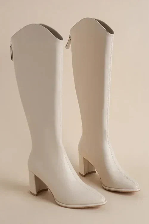 Women's Thigh High Boots | Pointed Toe Block Heel Zip Closure