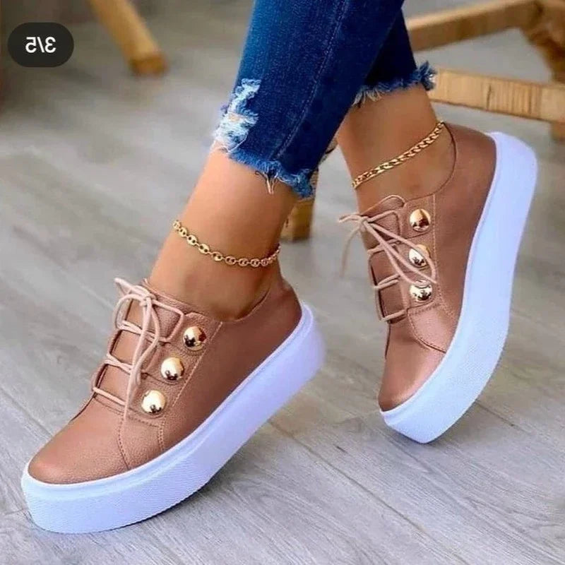 Women's Platform Sneakers | Lace-Up Round Toe Studded Upper