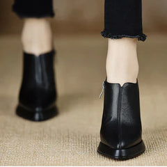 Women's Platform Heels | Leather Ankle Bootie Pointed Toe Zipper