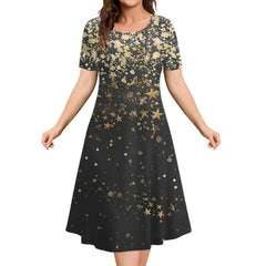 Women's Christmas Dress | Midi A-Line Round Neckline Short Sleeve