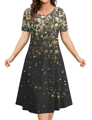 Women's Christmas Dress | Midi A-Line Round Neckline Short Sleeve