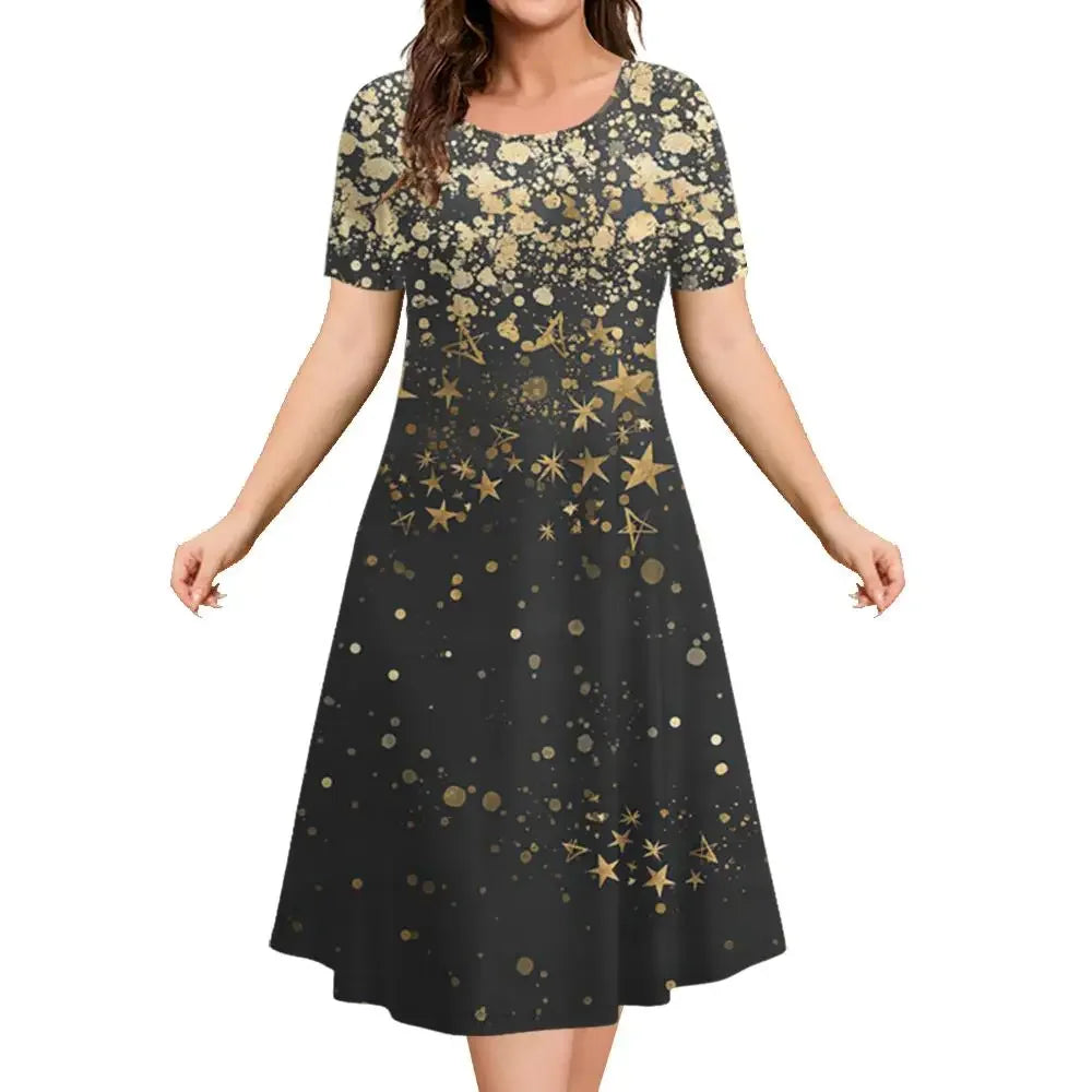 Women's Christmas Dress | Midi A-Line Round Neckline Short Sleeve