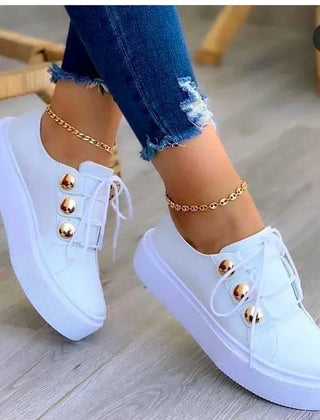 Women's Platform Sneakers | Lace-Up Round Toe Studded Upper