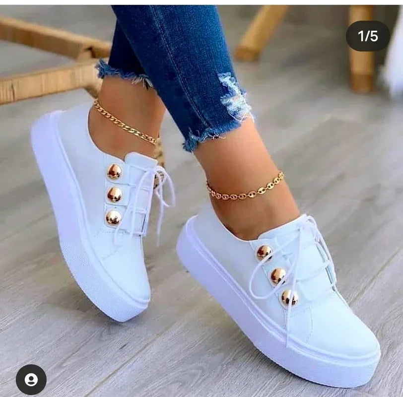 Women's Platform Sneakers | Lace-Up Round Toe Studded Upper