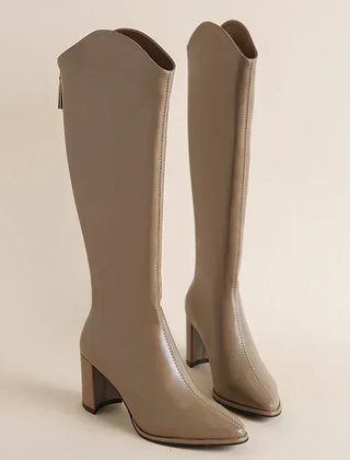Women's Thigh High Boots | Pointed Toe Block Heel Zip Closure