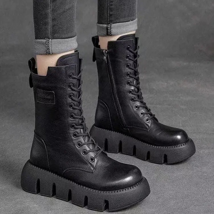 Women's Snow Boots | Lace-Up Platform Leather Winter Boots
