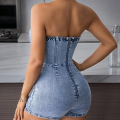 Women's Denim Dress | Strapless Tube Neckline Wrap Front Asymmetric