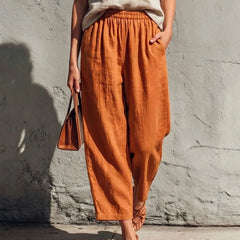 Women's Linen Pants | Wide Leg Relaxed Fit Elastic Waist